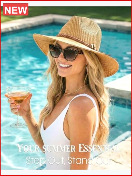 Wide Brim Sun Hat Packable Straw Panama Beach UPF 50+ Fedora Style main image 5